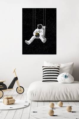 056 Siyah Beyaz Astronot Kətan Uşaq Tablo - 1