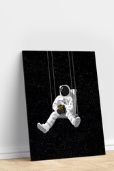 056 Siyah Beyaz Astronot Kətan Uşaq Tablo - 2