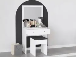 Abonia Makiyaj Masası + Pufik - Ağ - Modev (1)