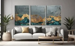 Abstract art watercolor 3'lü Set Kətan Tablo TB2147 - 3