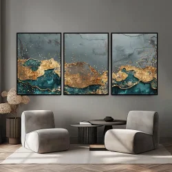 Abstract art watercolor 3'lü Set Kətan Tablo TB2147 - 1