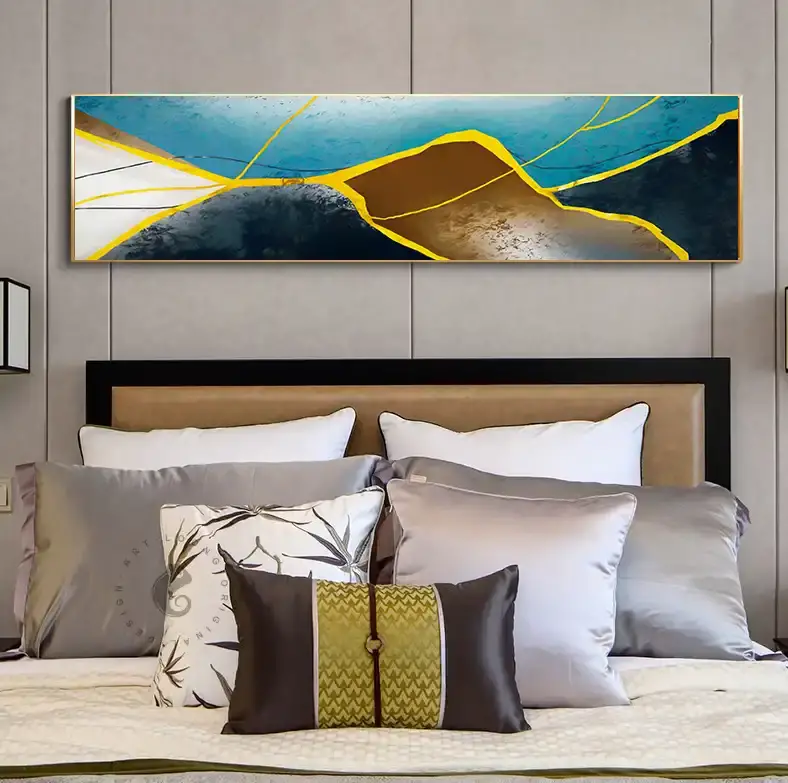 Abstract Blue and Gold Kətan Tablo TB1132 - 1
