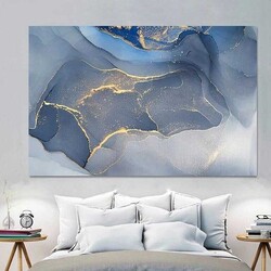Abstract Blue Gray Marble Kətan Tablo - Tabloshop