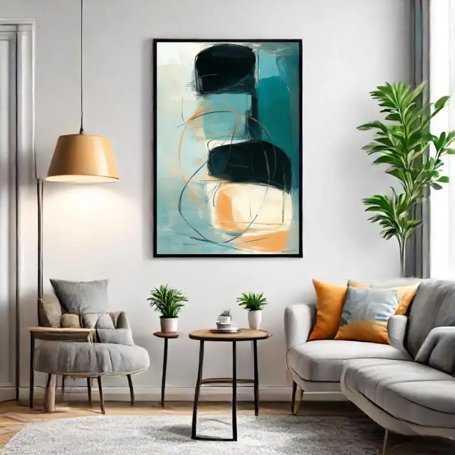 Abstract Blue oil Painting Kətan Tablo TB2148 - 1