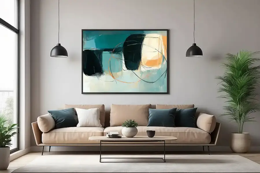 Abstract Blue oil Painting Kətan Tablo TB2148 - 4