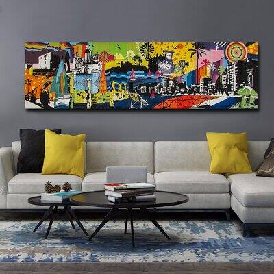 Abstract City Landscape Panoramik Kətan Tablo TB1524 - 1