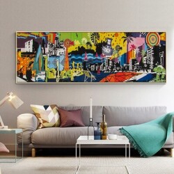 Abstract City Landscape Panoramik Kətan Tablo TB1524 - 2