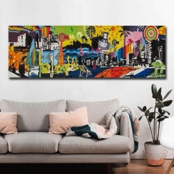 Abstract City Landscape Panoramik Kətan Tablo TB1524 - 3