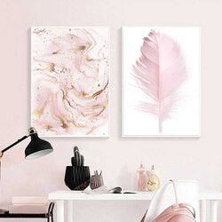 Abstract Gold and Pink Color 2'li Kətan Tablo Seti - 3