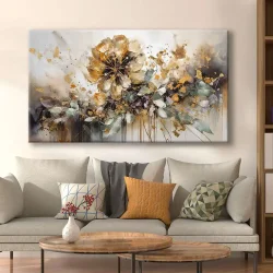 Abstract Gold Floral Kətan Tablo TB2055 - 1