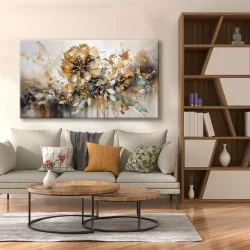 Abstract Gold Floral Kətan Tablo TB2055 - 2