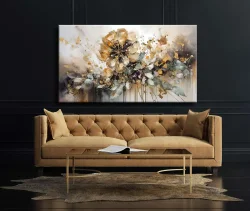 Abstract Gold Floral Kətan Tablo TB2055 - 3