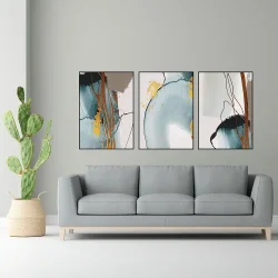 Abstract Gray Art with Gold 3'lü Set Kətan Tablo TB2056 - 1