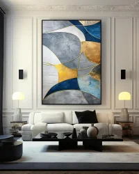 Abstract Grey Art with Gold Kətan Tablo TB2080 - 2