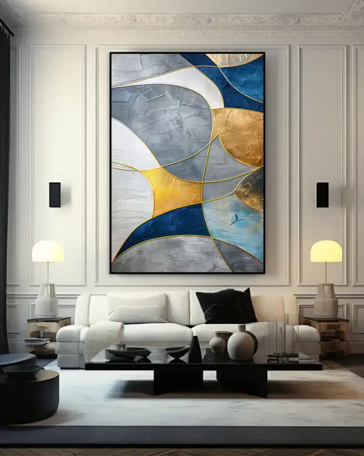 Abstract Grey Art with Gold Kətan Tablo TB2080 - 2