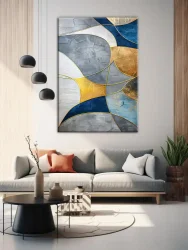 Abstract Grey Art with Gold Kətan Tablo TB2080 - 3