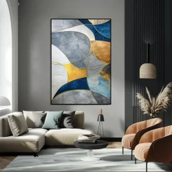 Abstract Grey Art with Gold Kətan Tablo TB2080 - 1