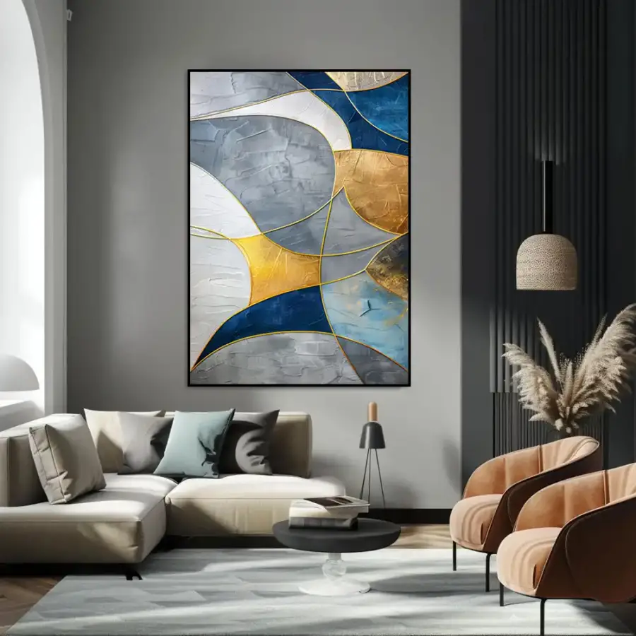 Abstract Grey Art with Gold Kətan Tablo TB2080 - 1