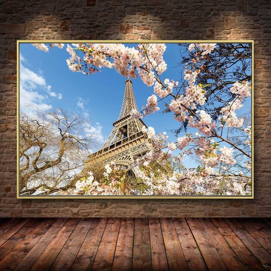 Abstract Romantic City Paris Eiffel Tower Kətan Tablo - 1