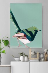Açık Yeşil Saksağan Kuşu Kətan Tablo - Markaev