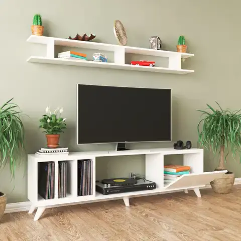 Alex Divar Rəfli Tv Stend - Ağ - 3