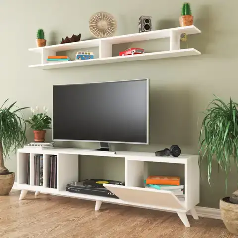 Alex Divar Rəfli Tv Stend - Ağ - 4