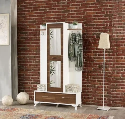 Almina Güzgülü Dəhliz Dolabı - Ağ/Cəviz - Decoroom Collection (1)