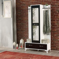 Almina Güzgülü Dəhliz Dolabı - Ağ/Qara - Decoroom Collection