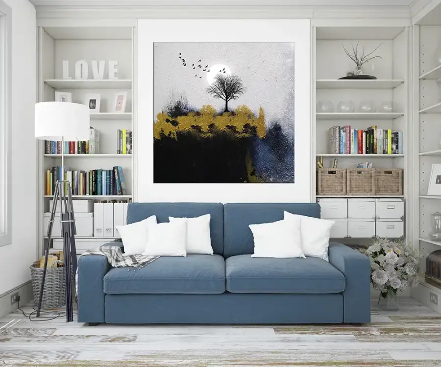 Alone Tree and Birds Kvadrat Kətan Tablo TB1948 - 2