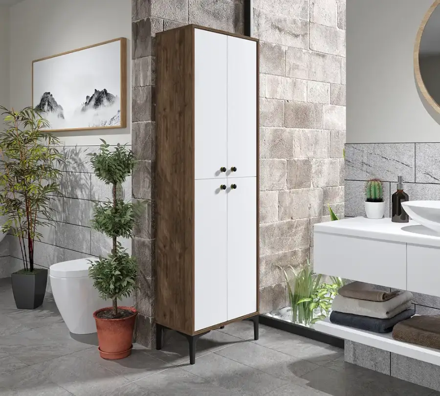 Amalfi Çox Məqsədli Dolab, Hamam Dolabı - Cəviz/Ağ - 4