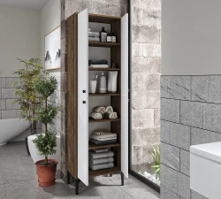 Amalfi Çox Məqsədli Dolab, Hamam Dolabı - Cəviz/Ağ - 5