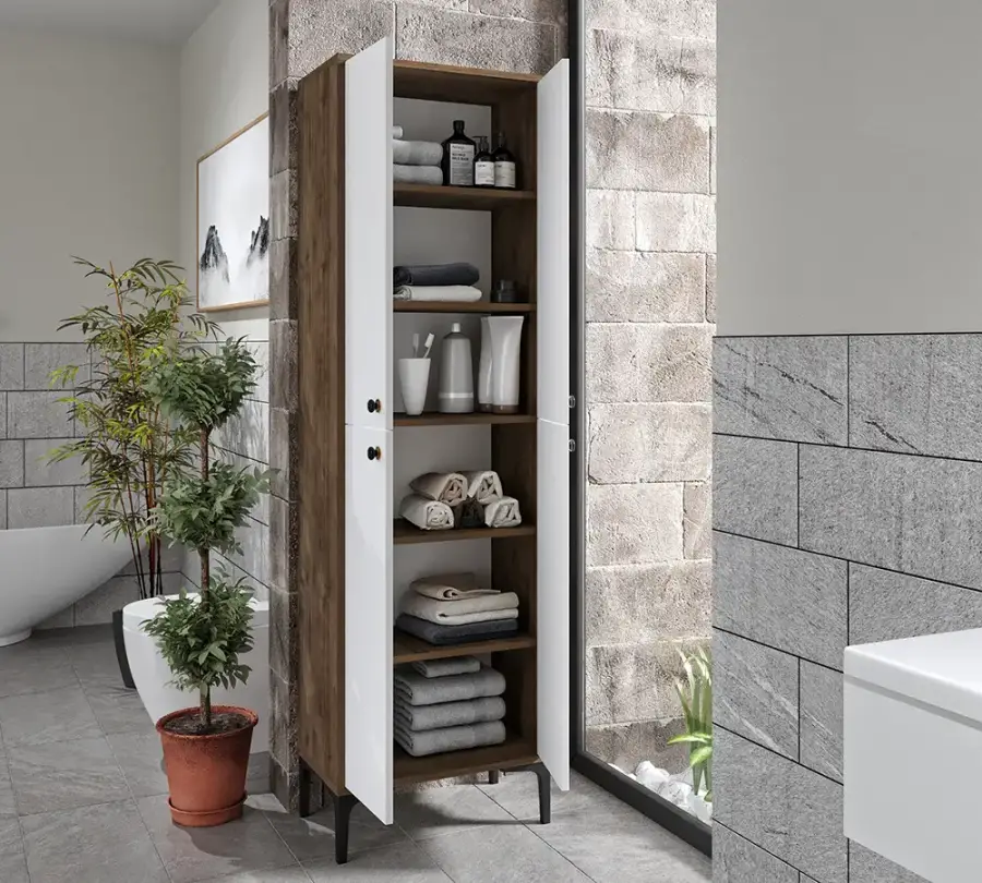 Amalfi Çox Məqsədli Dolab, Hamam Dolabı - Cəviz/Ağ - 5