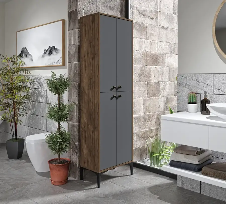 Amalfi Çox Məqsədli Dolab, Hamam Dolabı - Cəviz/Antrasit - 3