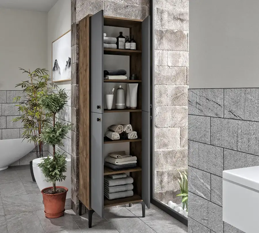 Amalfi Çox Məqsədli Dolab, Hamam Dolabı - Cəviz/Antrasit - 4