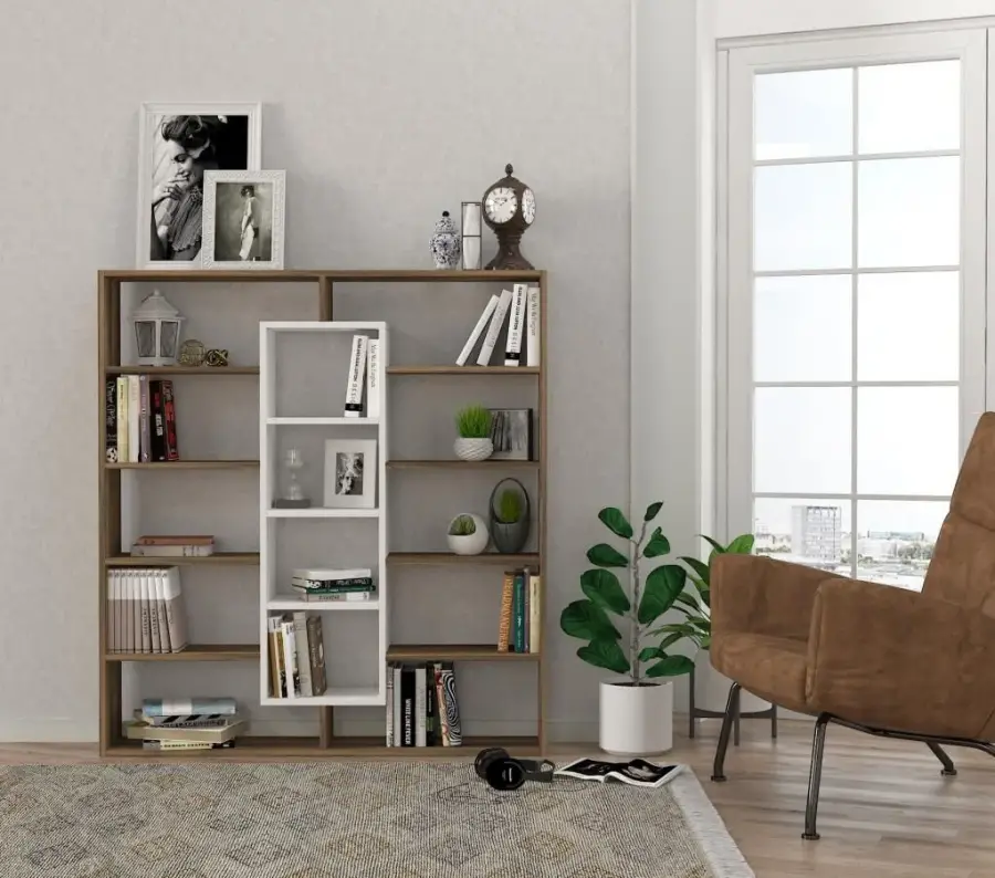 Ample Kitab Rəfi - Cəviz/Ağ - 1