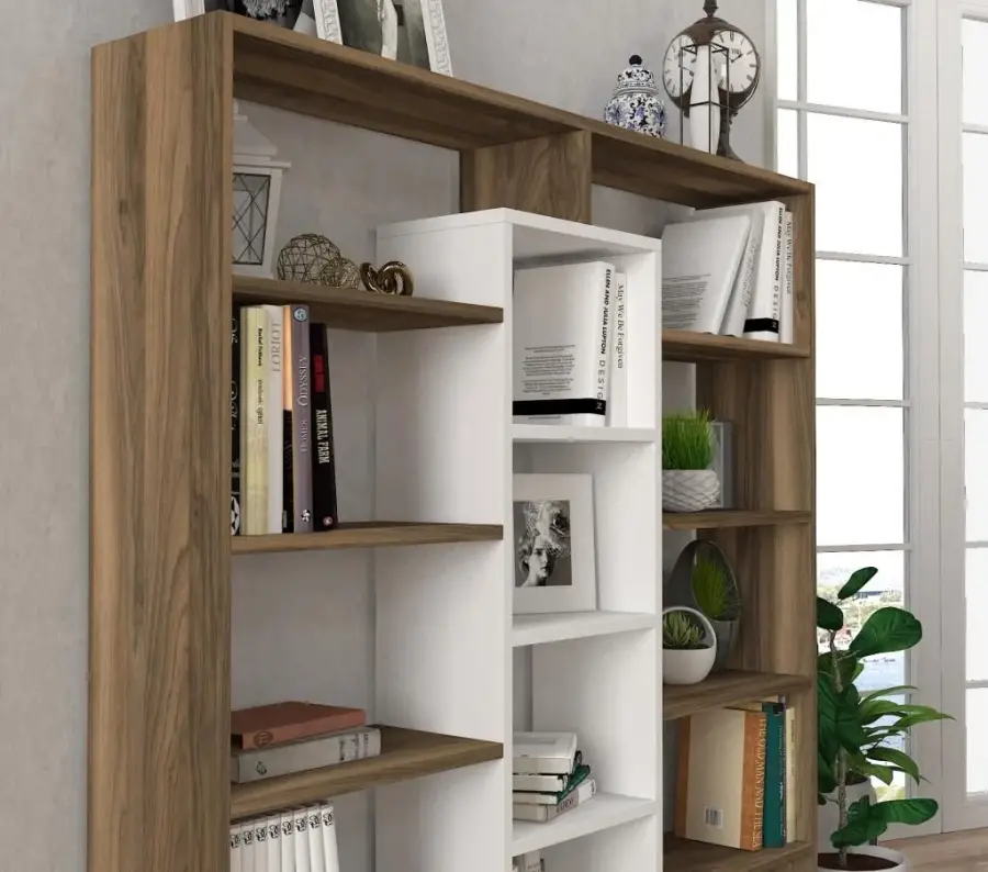 Ample Kitab Rəfi - Cəviz/Ağ - 4