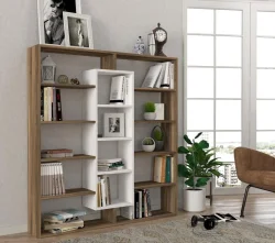 Ample Kitab Rəfi - Cəviz/Ağ - Decoroom Collection (1)