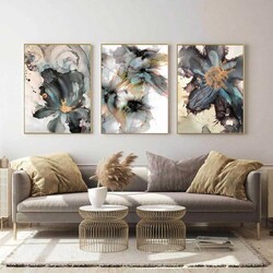 Anemon Abstract 3'lü Kətan Tablo Seti - Tabloshop