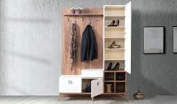 Angel Güzgülü Dəhliz Dolabı - Cəviz/Ağ - Decoroom Collection (1)