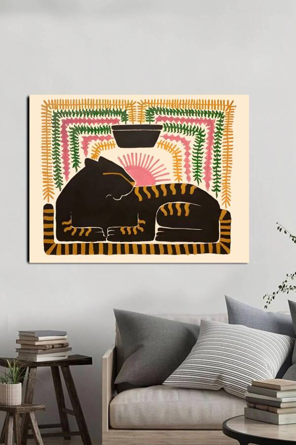 Antik Mısır Duvar Sanatı Siyah Kedi - 1