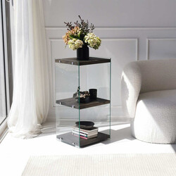 Aqua 2Li Kitab Rəfi/Antrasit Masif Ahşap - Neostill