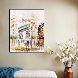 Arc de Triomphe Tourists Art Oil Painting Kətan Tablo - 1