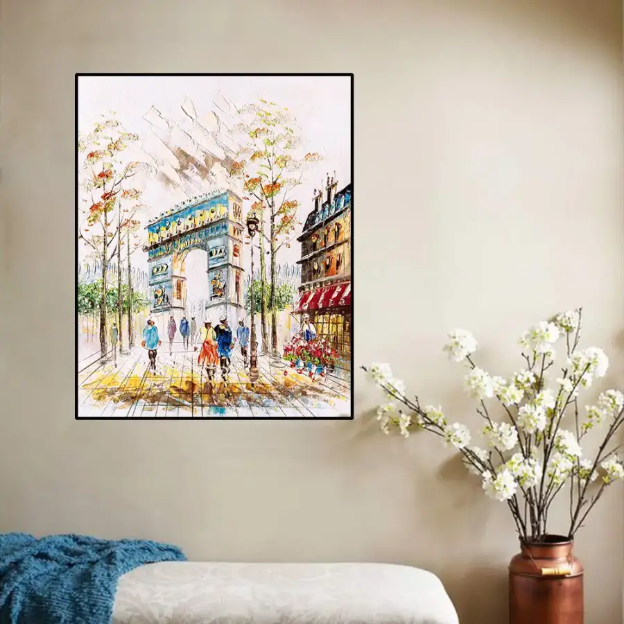 Arc de Triomphe Tourists Art Oil Painting Kətan Tablo - 1