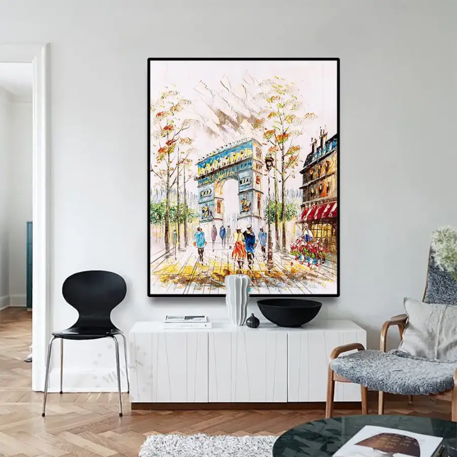 Arc de Triomphe Tourists Art Oil Painting Kətan Tablo - 2