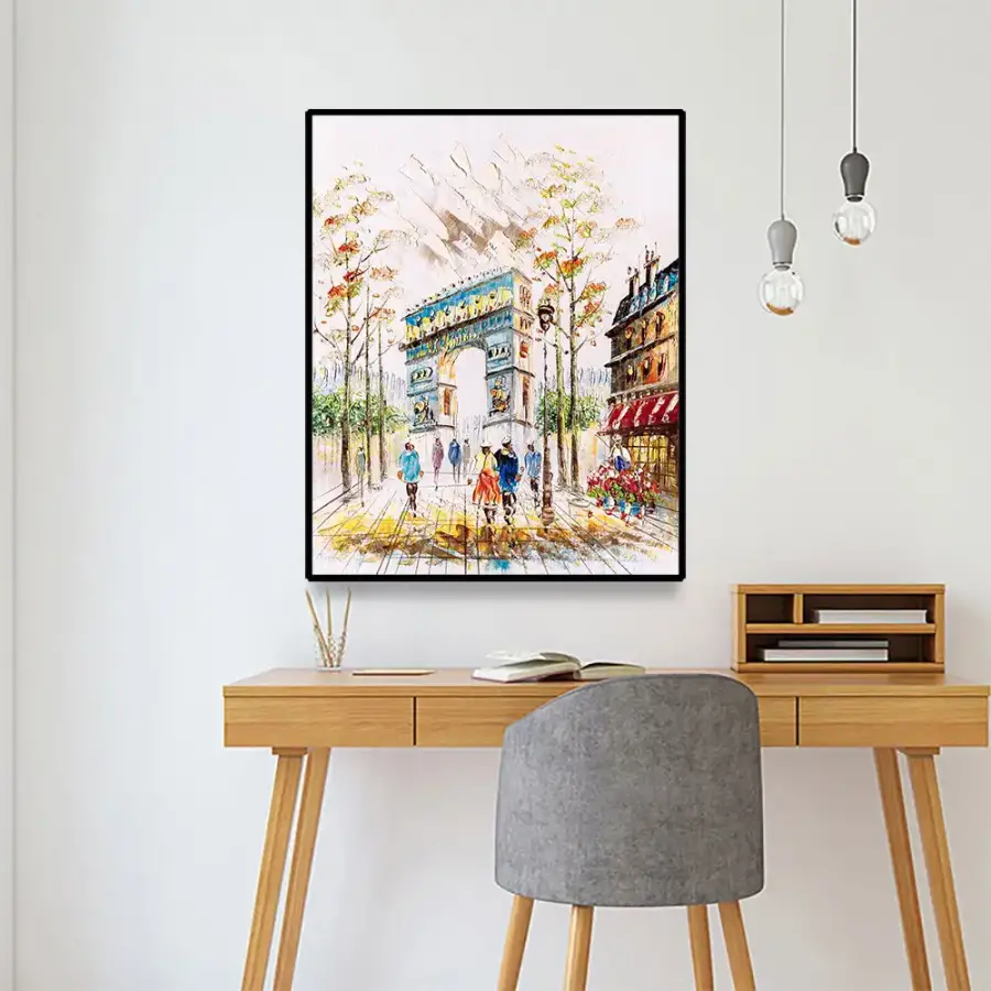 Arc de Triomphe Tourists Art Oil Painting Kətan Tablo - 3