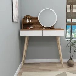 Aron Makiyaj Masası - Cəviz/Ağ - Decoroom Collection (1)