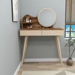 Aron Makiyaj Masası - Cəviz/Krem - Decoroom Collection (1)