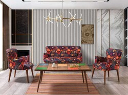 Asya 3lü Çay Seti Divan Kreslo Dəsti Çox Rəngli - Vistaso Concept