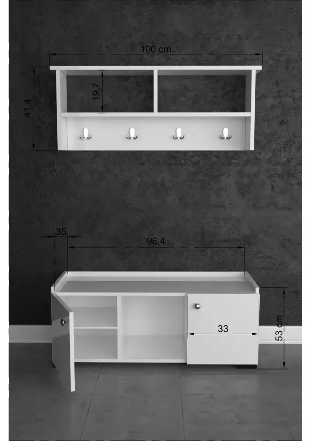 Asya Asılqanlı Dəhliz Dolabı - Ağ - 3