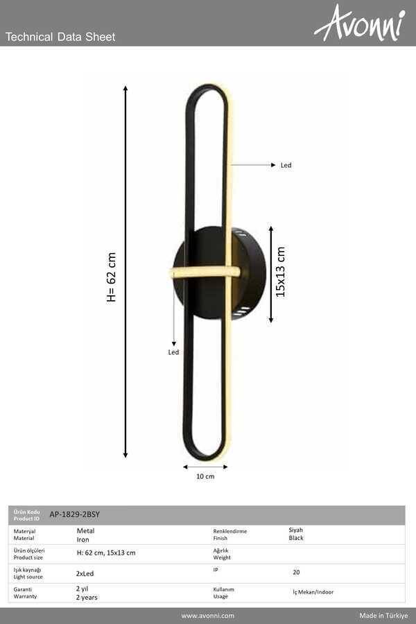 Siyah Boyalı Bra Aplik LED Metal Silikon 15x13cm - 3